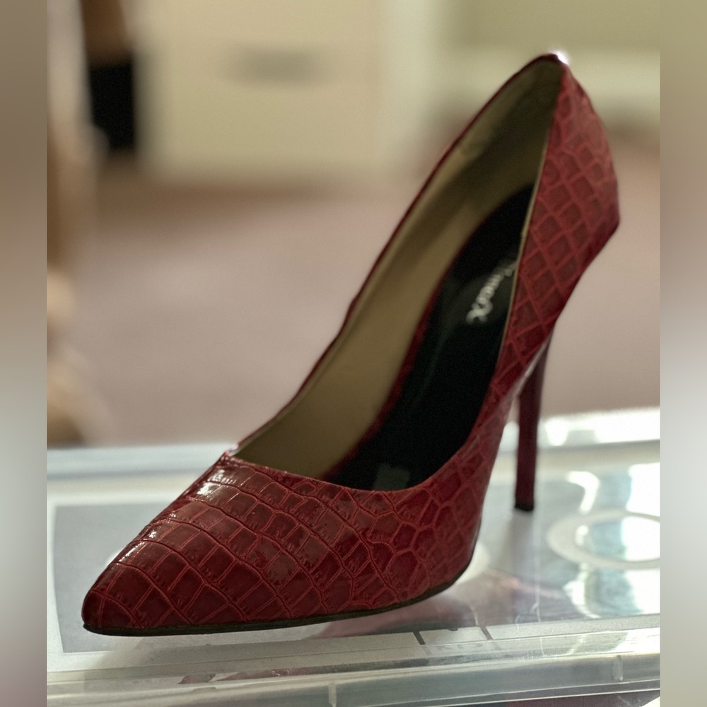 Costa Blanca red snakeskin heels